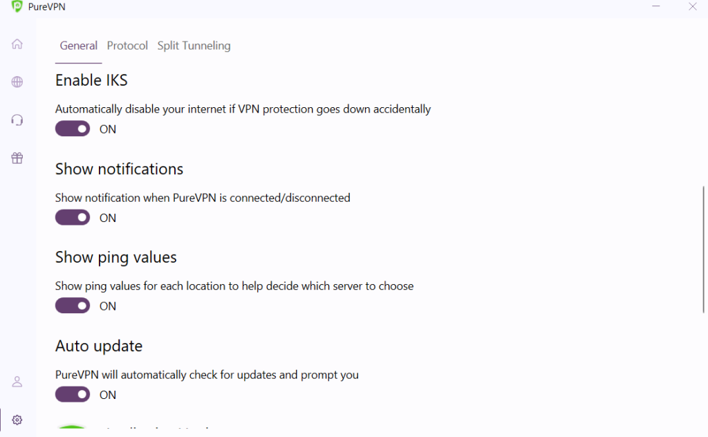 Kill switch settings screen during PureVPN review
