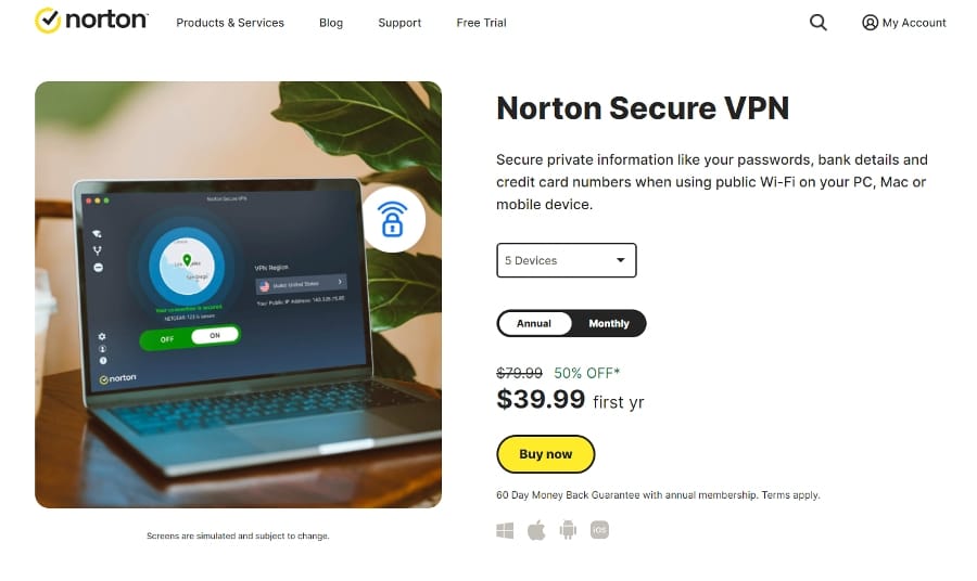 Reseña de Norton VPN - Página de inicio