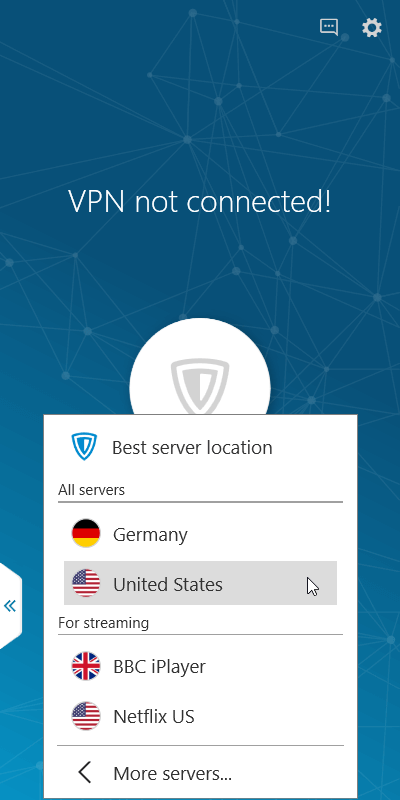 Server selection screen at ZenMate VPN