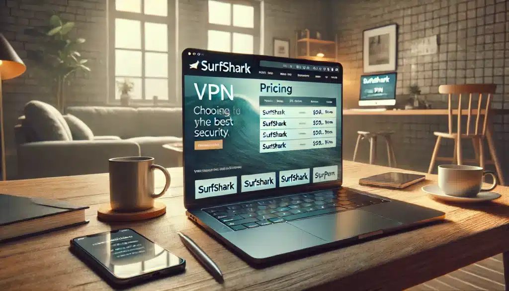 laptop showing Surfshark pricing