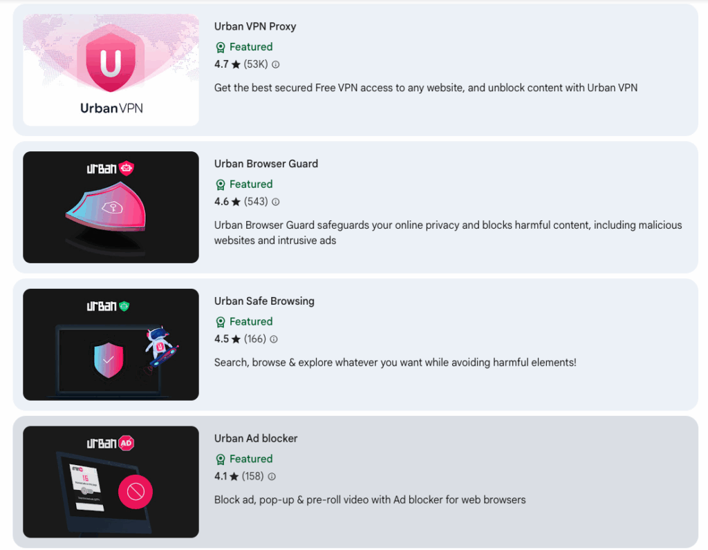 Urban VPN's free Google Chrome extensions