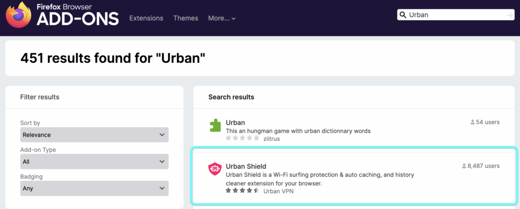 Urban VPN's free Firefox extensions