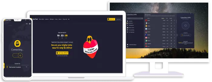 CyberGhost shown on multiple devices
