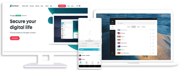 Surfshark shown on multiple devices