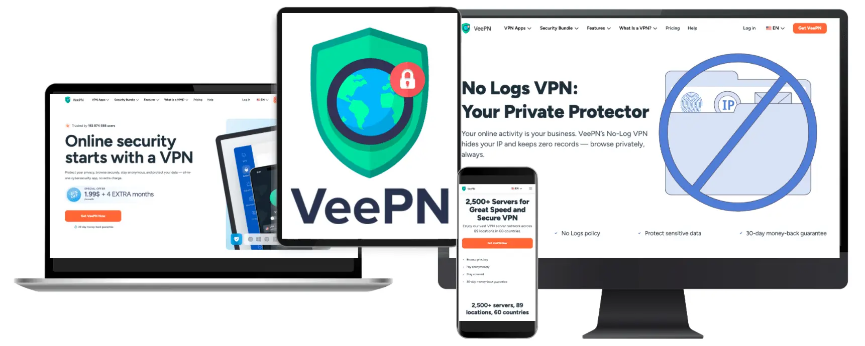 VeePN shown on multiple devices